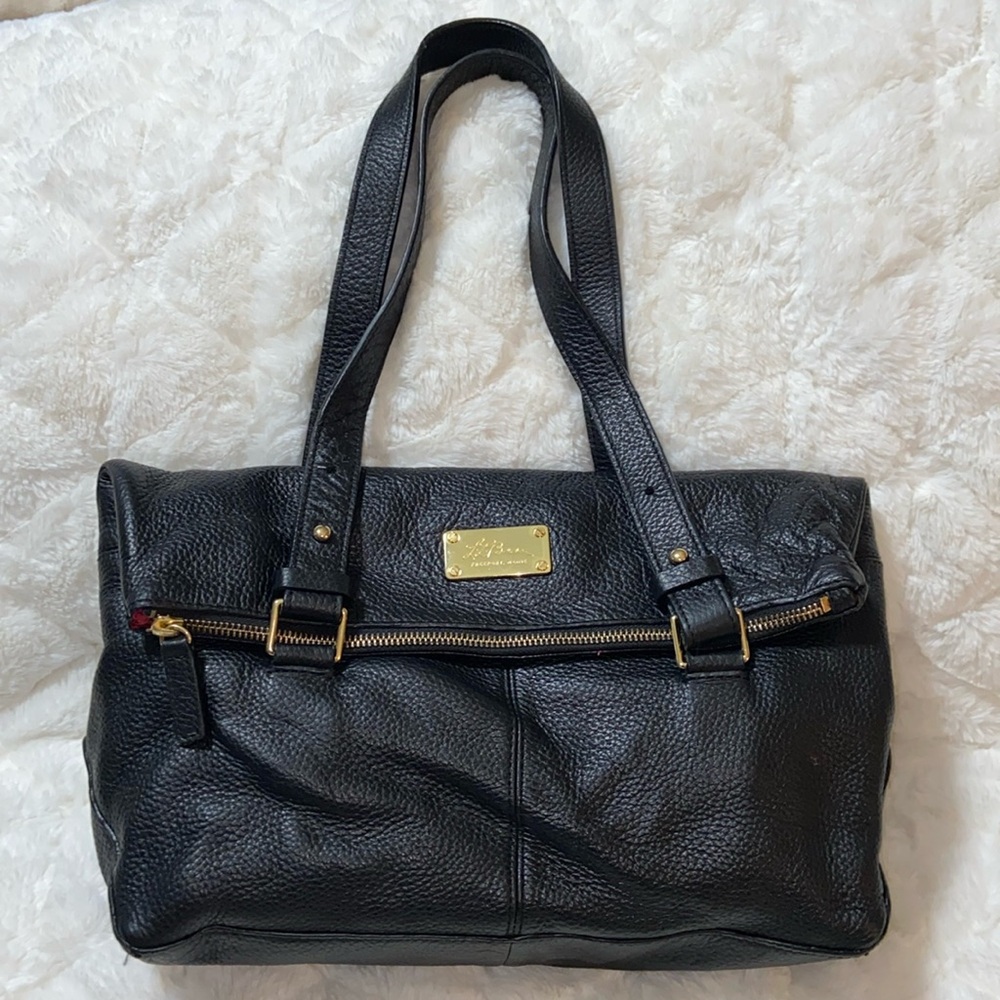 L.L. Bean Black Leather Shoulder Bag with Gold Hardware